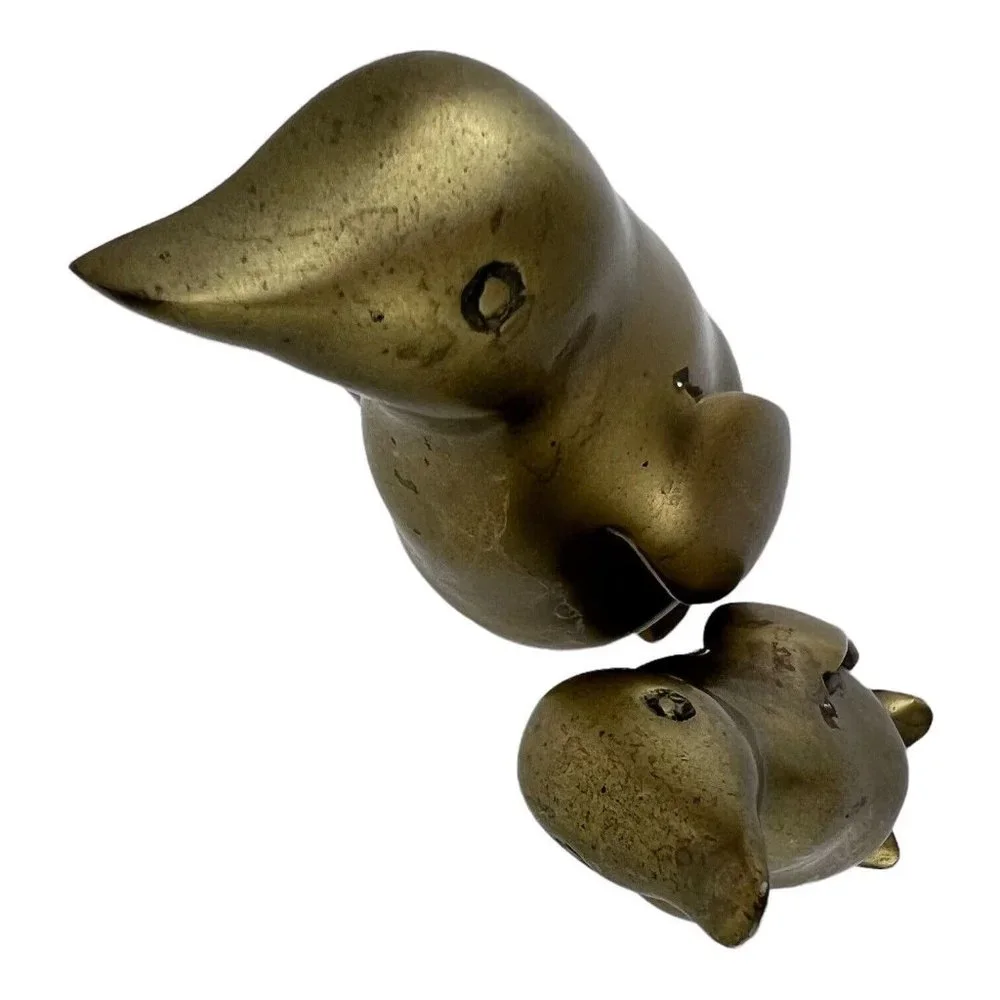 Vintage Solid Brass Mom & Baby Penguin Figurine Set of 2 Made Korea 5.25